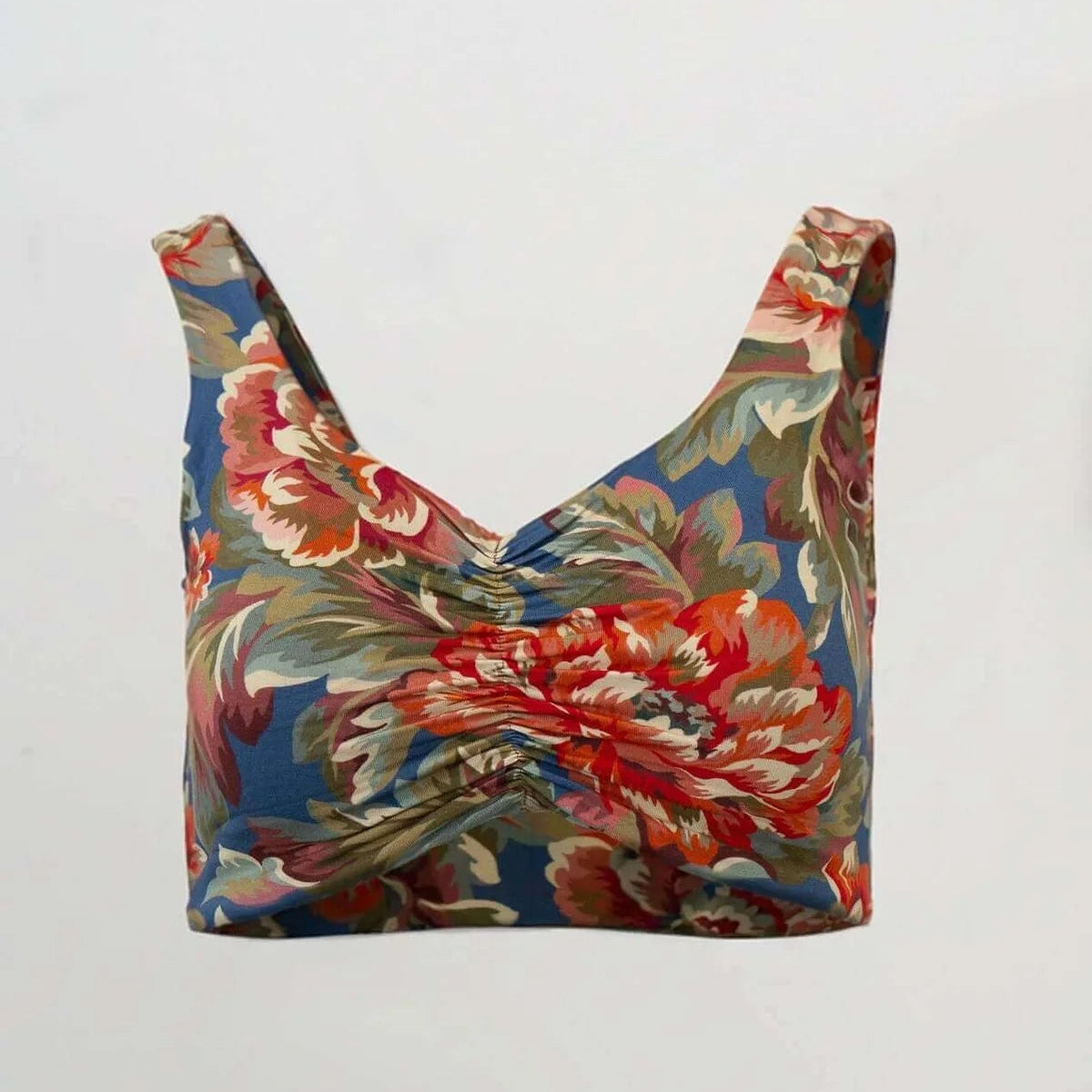 Blue Sky Clipper Top no wire bralette in Vintage floral pattern against a white background.