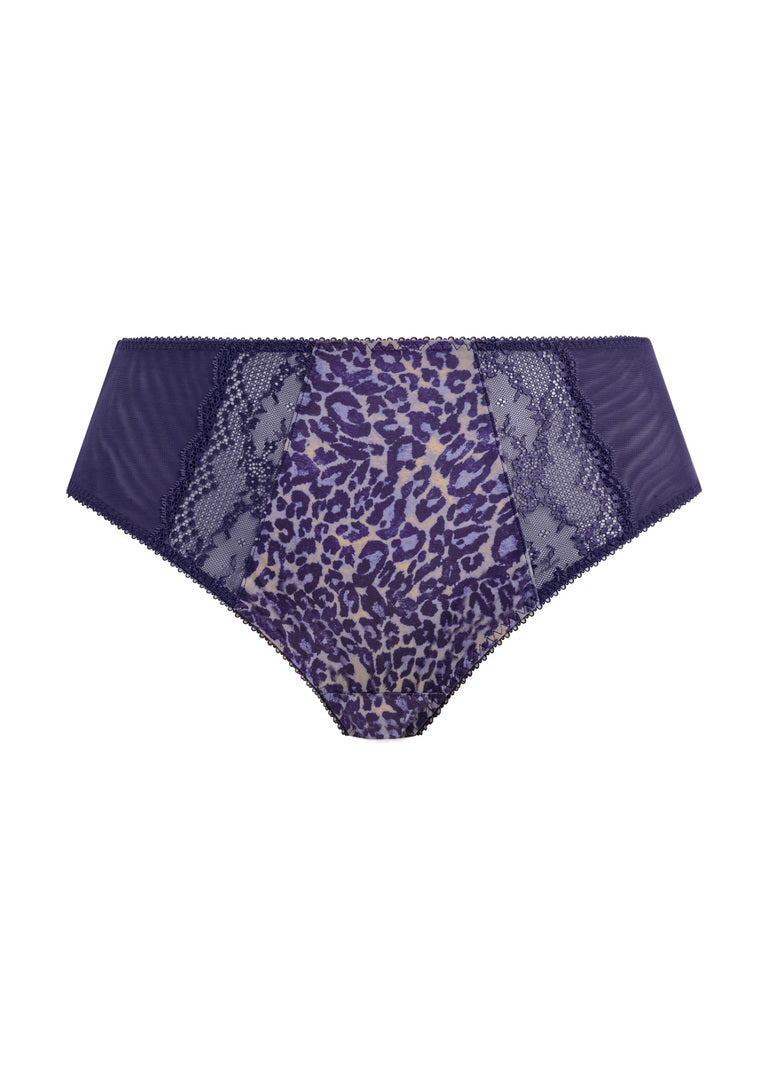 Purple leopard print underwear on a white background