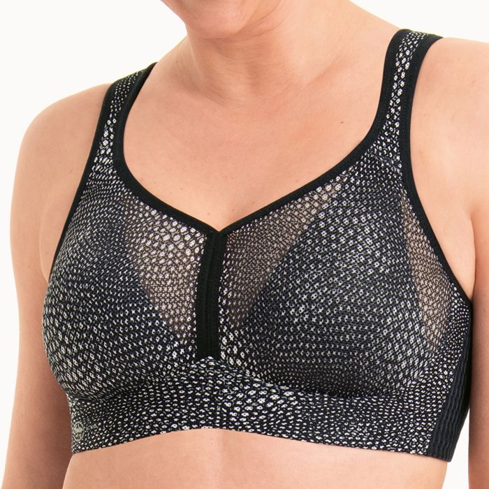Black mesh sports bra on a white background