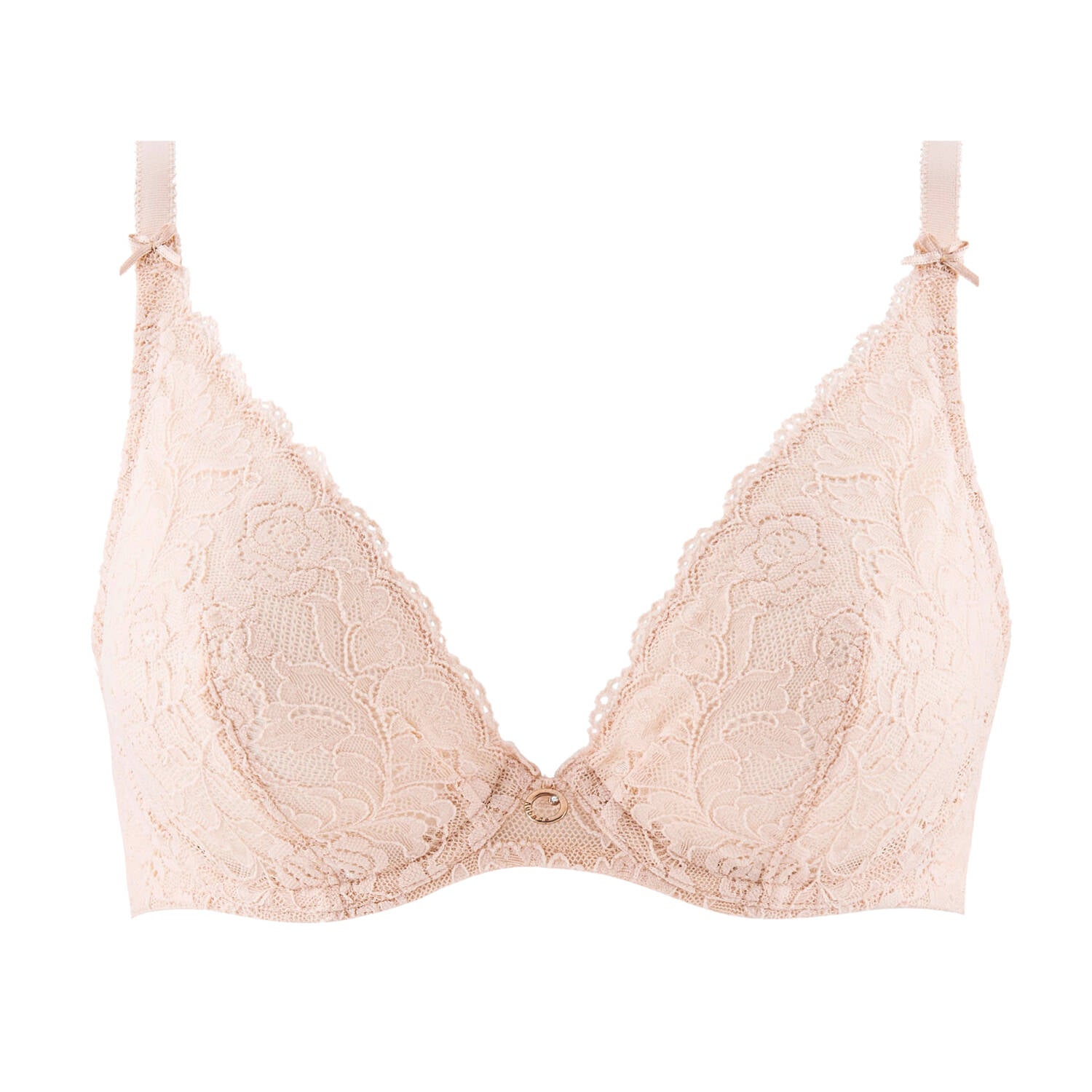 Aubade Rossence Plunge bra in Nude worn against a white background.