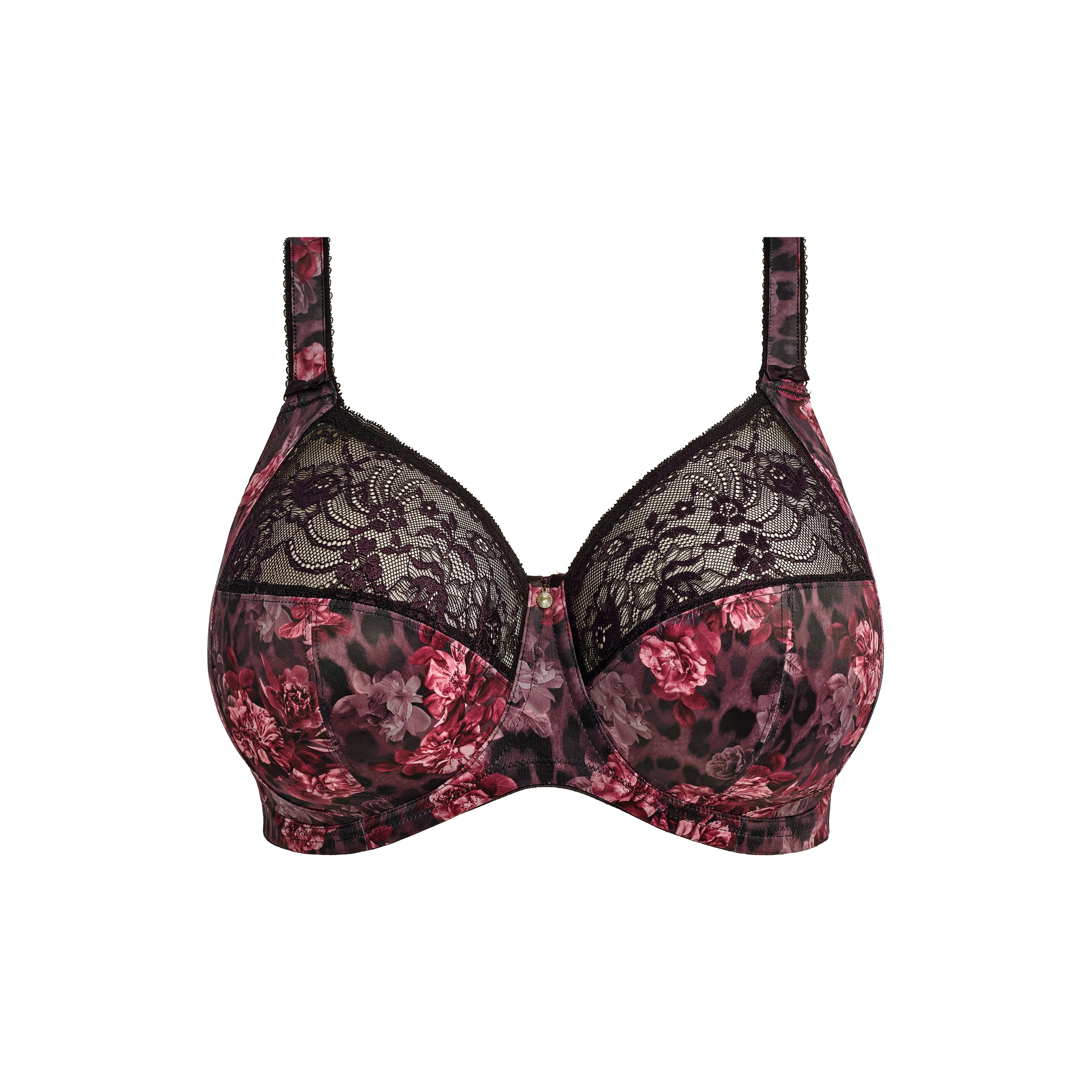 Floral lace bra on a white background