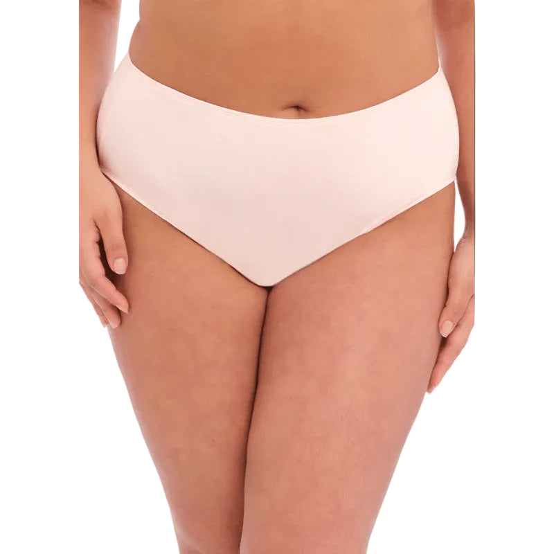 Elomi Smooth Brief in Ballet Pink shown on a model against a white background, from the front view.