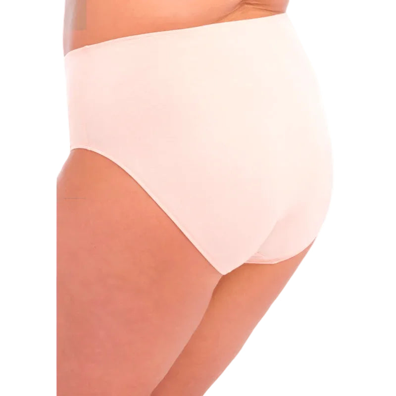 Elomi Smooth Brief in Ballet Pink shown on a model against a white background, from the side view.