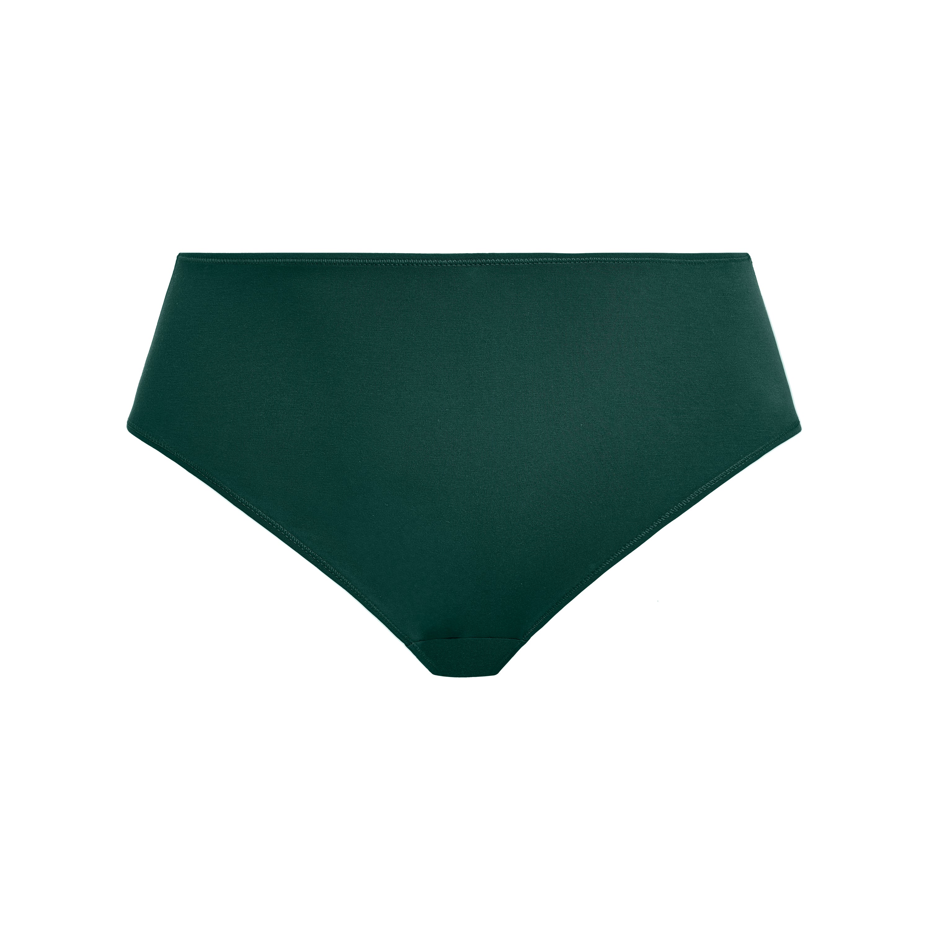 Dark green high-waisted bikini bottom on a white background