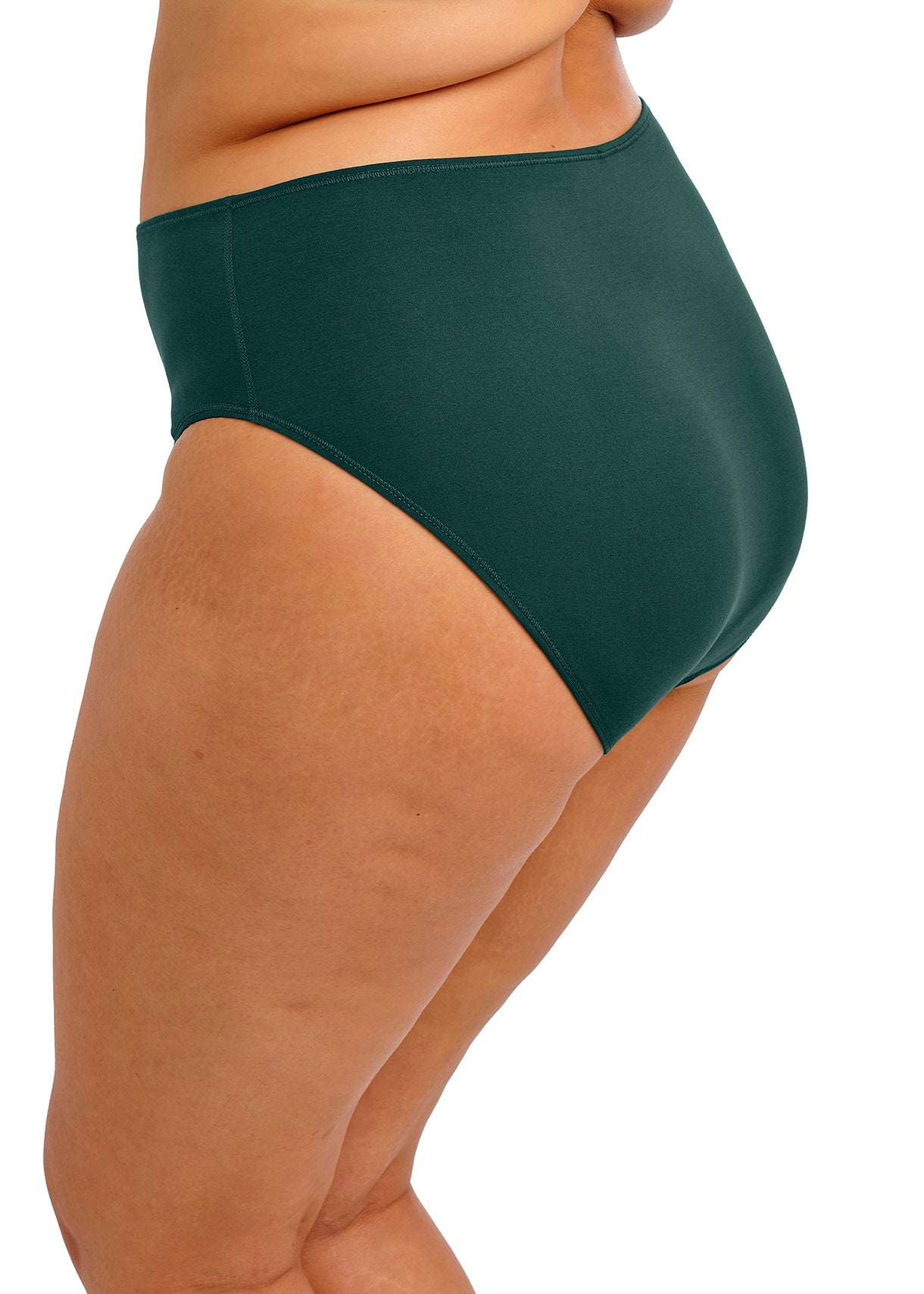 Green high-waisted bikini bottom on a white background