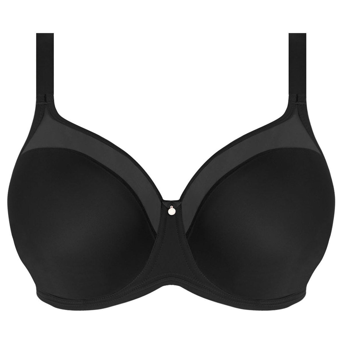 A smooth black bra against a white back ground.