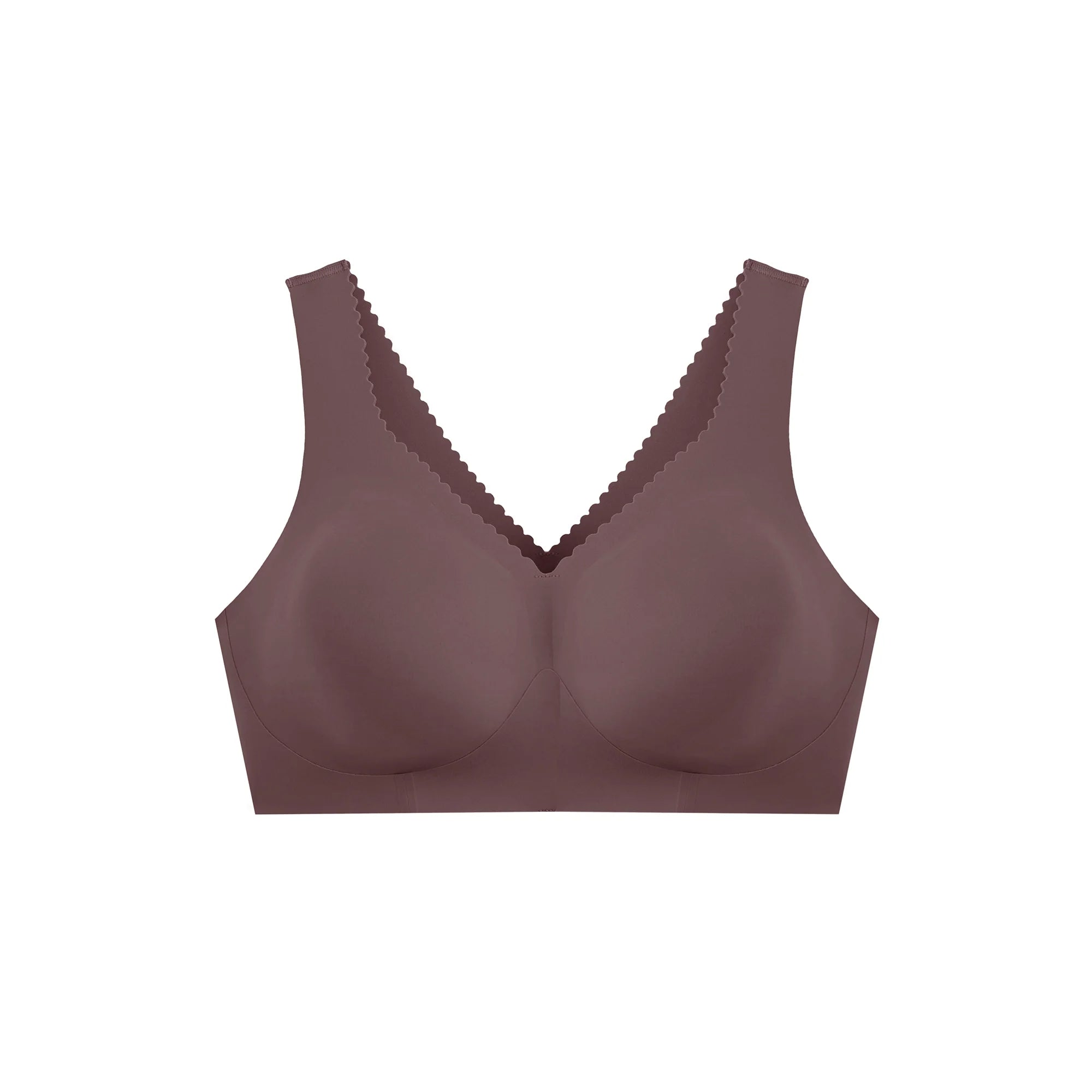 Evelyn & Bobbie Evelyn Bra in thistle, dark mauve no wire pullover bra on a white background.