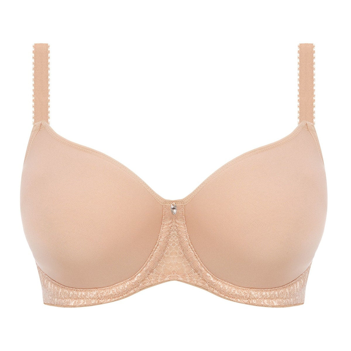A beige, spacer moulded bra with wide straps and a smooth, seam-free design.