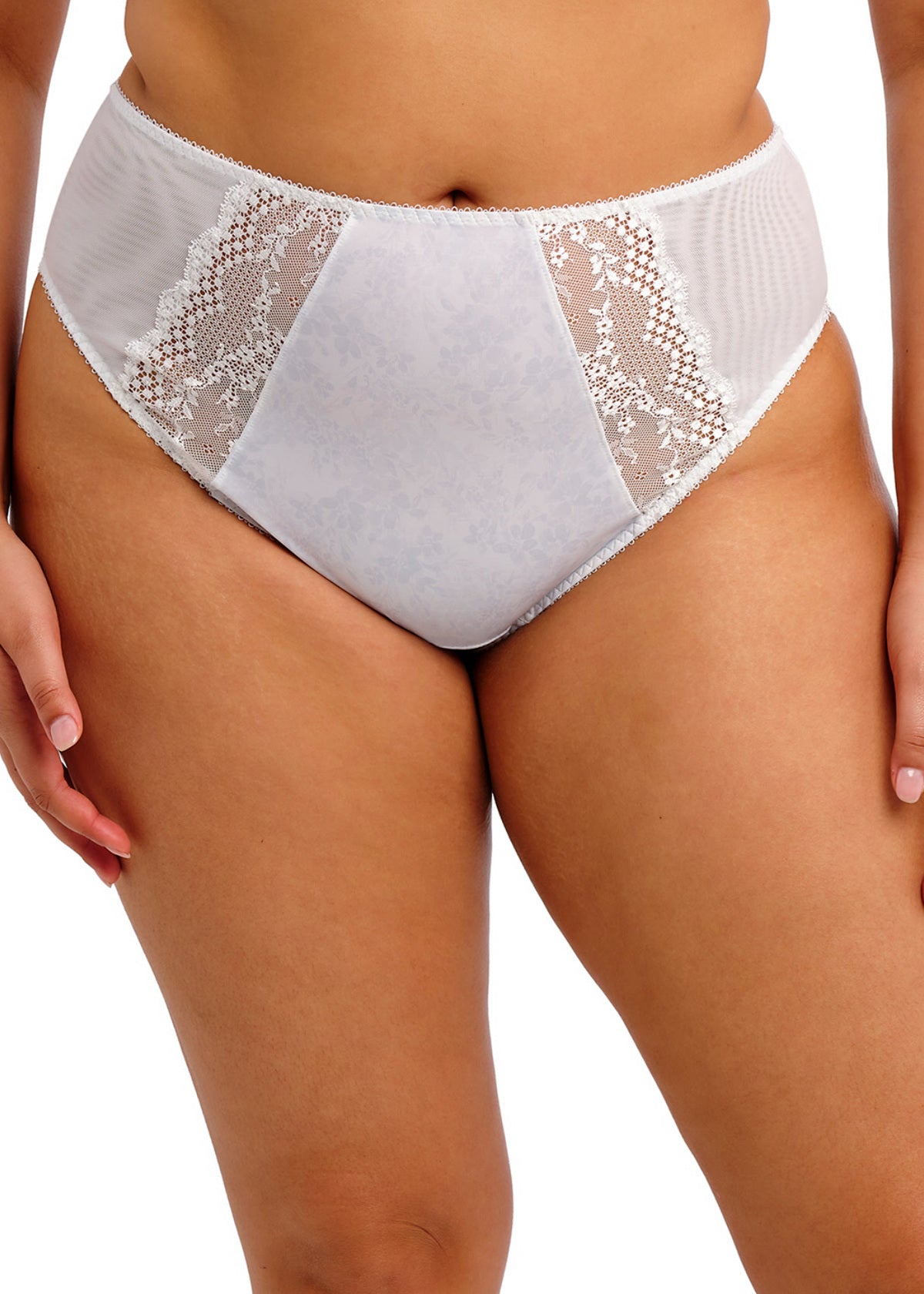 White lace-trimmed underwear on a white background