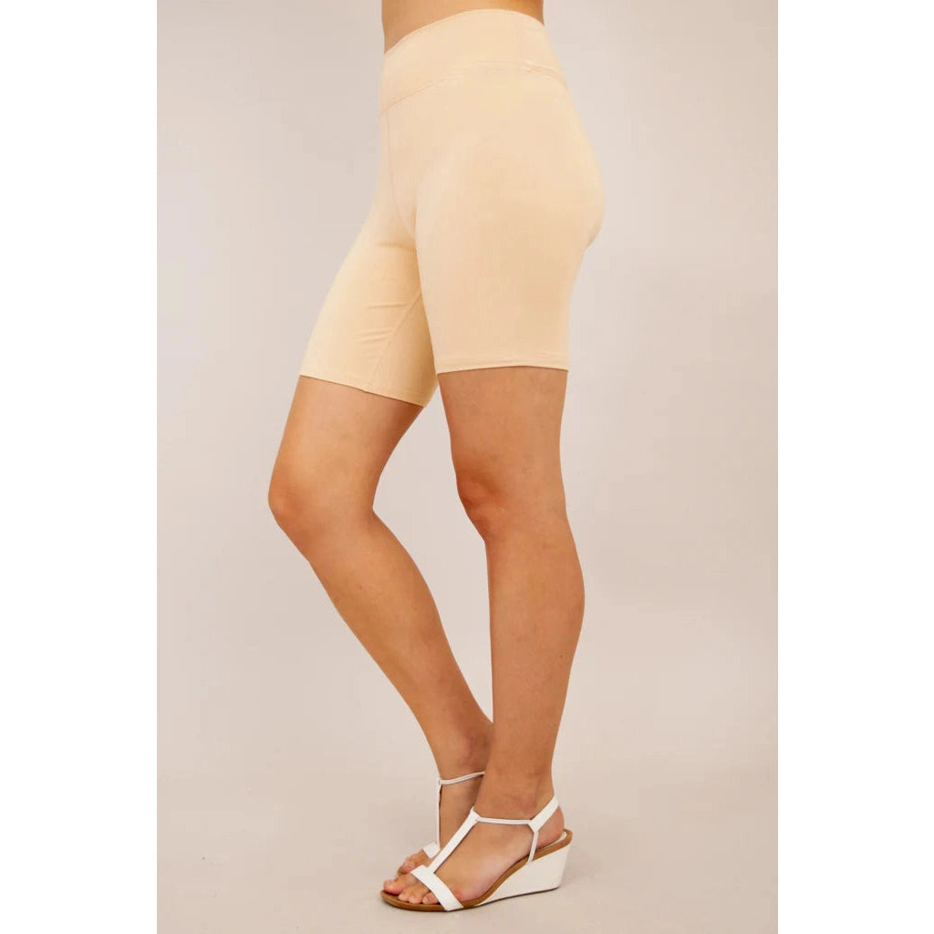 Blue Sky Hallie Undershorts in beige shown on a model's legs against a white background, from the side view.