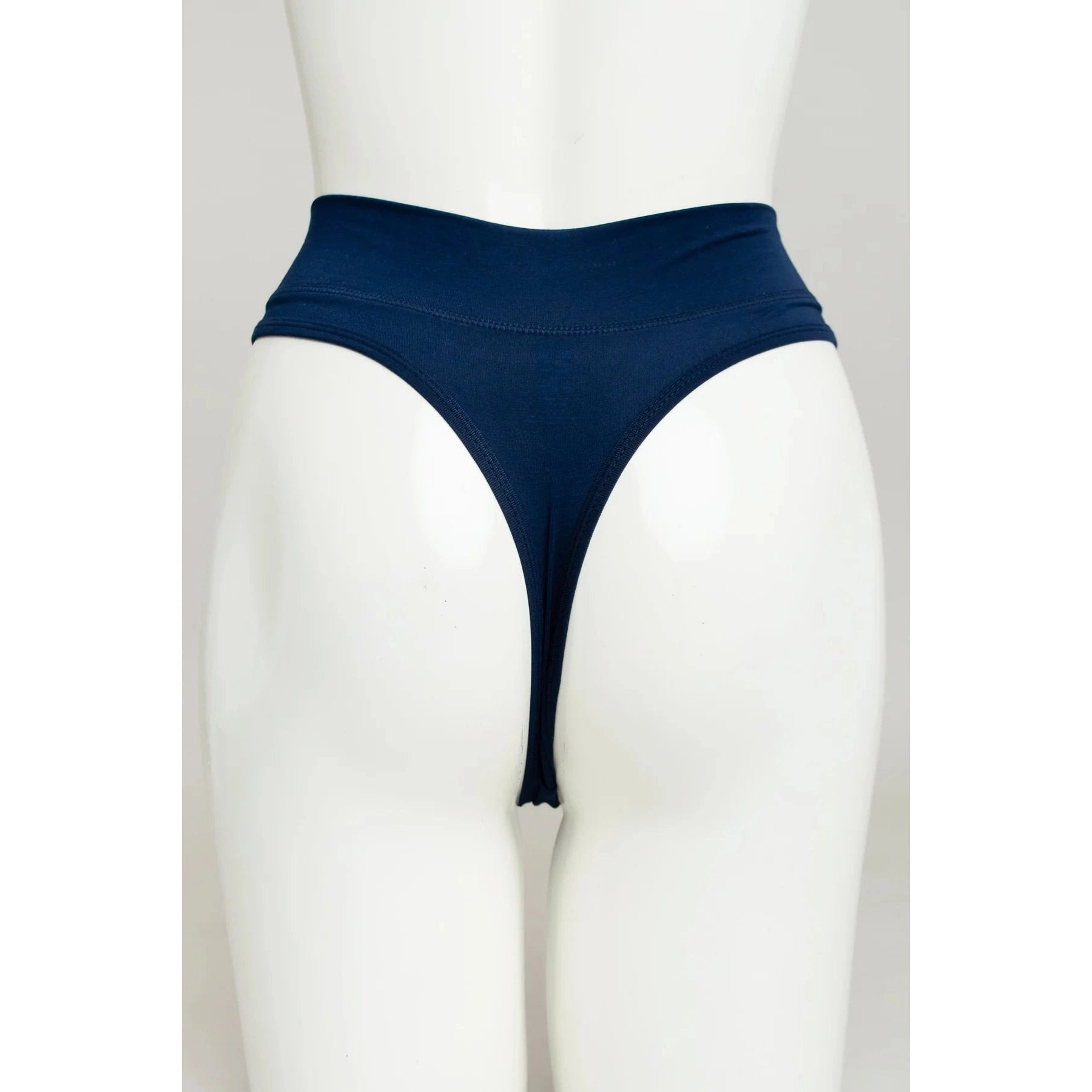 Blue Sky La Thong in Indigo, dark navy, shown on a mannequin against a white background, from the back view.