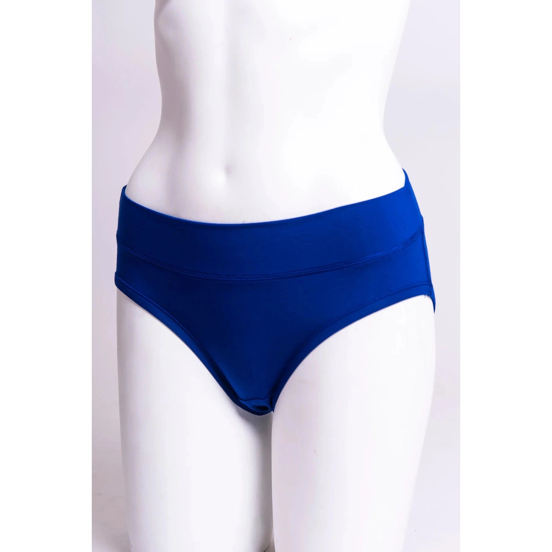 Blue Sky The Hipster panty in Violet Blue shown on a mannequin against a white background, from the front view.