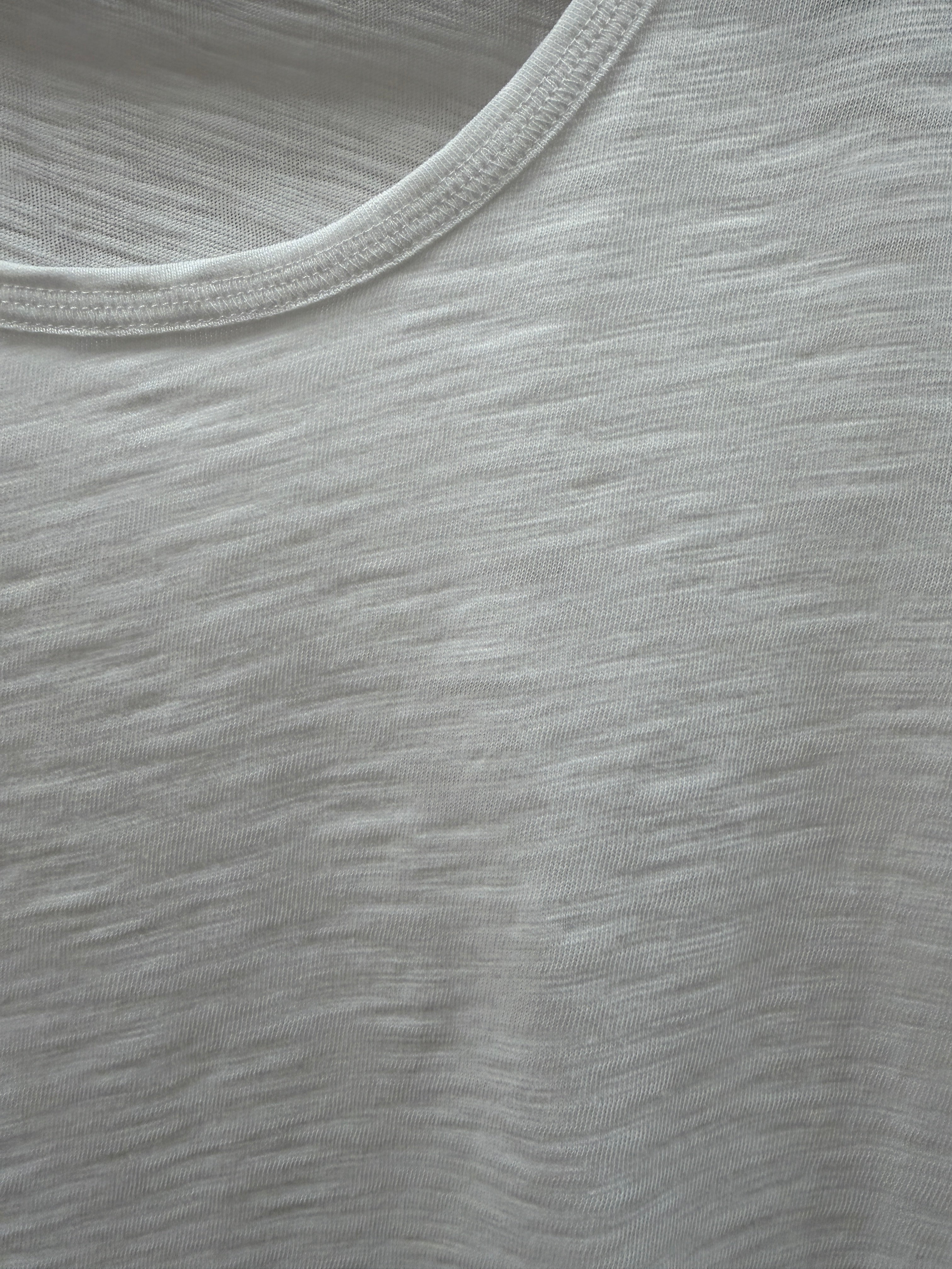 Close-up of a textured white t-shirt.