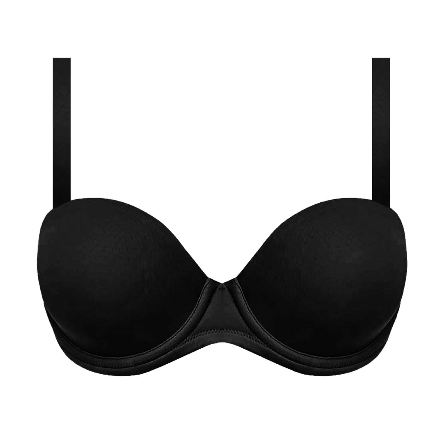 Wacoal Red Carpet Strapless Bra in black shown against a white background with straps on.