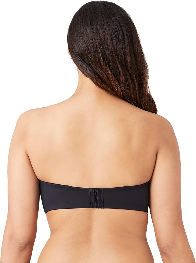 Wacoal Red Carpet Strapless Bra in Black worn on a model showing the back band view.