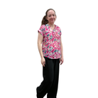 Pink floral shortsleeve blouse