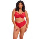 Elomi Morgan in Haute Red on model with matching underwear. 