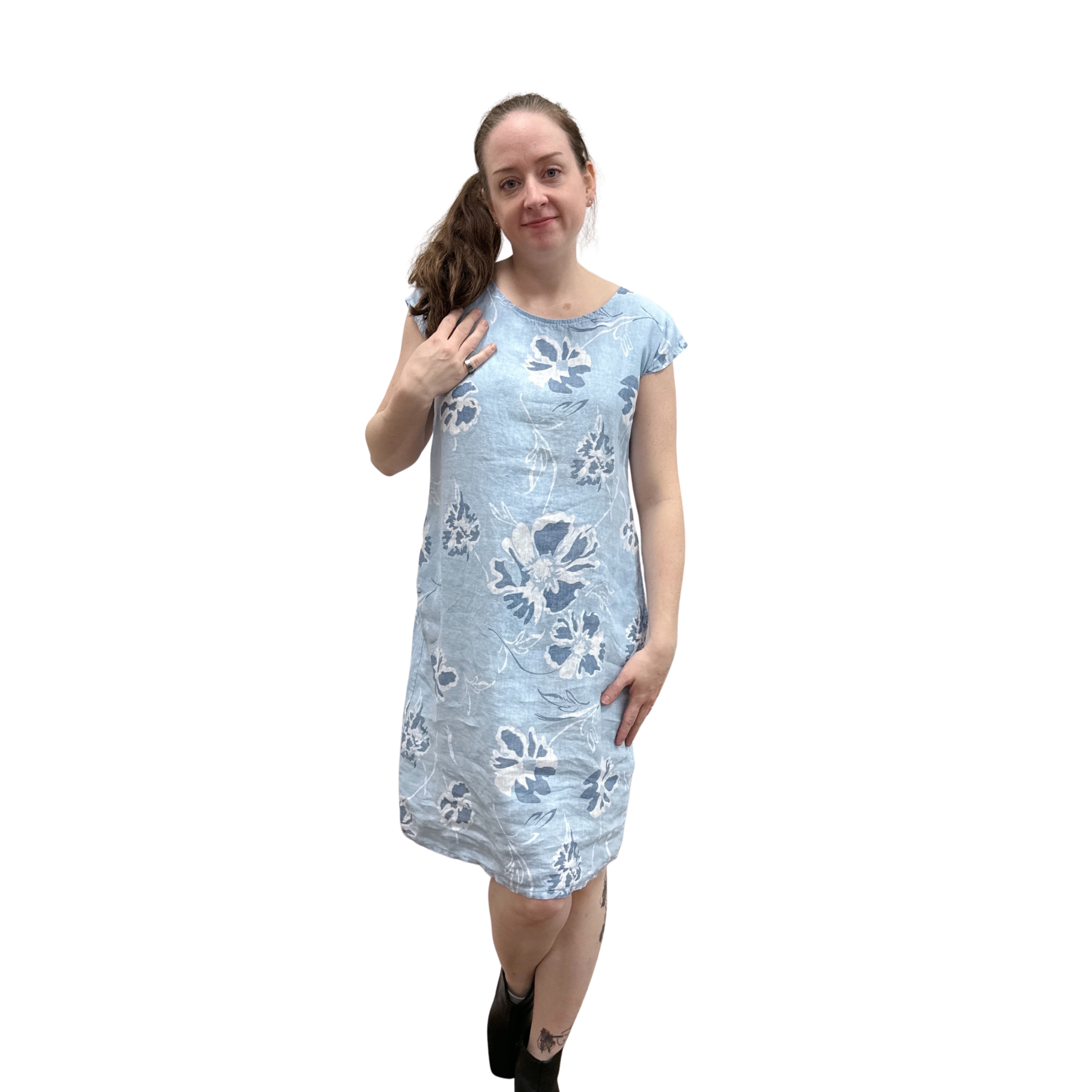 Blue floral linen dress
