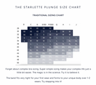 Starlette Plunge size chart for bras with a white background
