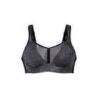 Black patterned sports bra on a white background