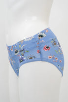 Blue floral-patterned bra on a white mannequin