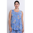 Blue Sky Jazz Tank in Peri Daisy shown on a model wearing matching pants against a white background. 