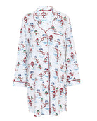 Long-sleeve pajama top with snowman pattern on a white background
