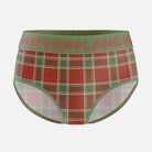 Plaid underwear with 'Devon + Lang' branding on a white background