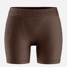 Brown boxer briefs with 'Devon + Lang' waistband on a white background