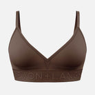 Brown bra with 'Devon + Lang' branding on a light gray background