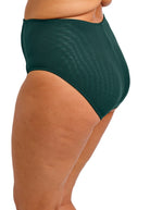 Green high-waisted bikini bottom on a white background