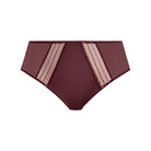 Maroon underwear with lace trim on a white background