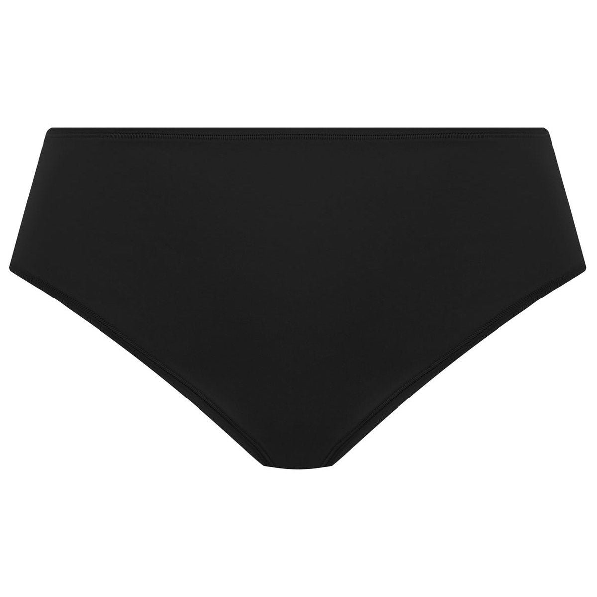 A black full brief underwear lying flat on a white background.