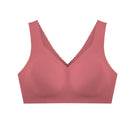 Evelyn & Bobbie Evelyn Bra in Pink Canyon, dusty pink no wire pullover bra, on a white background, front view. 