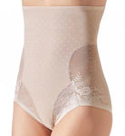 A high-waisted beige Silueta Forte Secrets brief with a floral lace detail on the front.