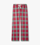 Red and green plaid pajama pants on a white background