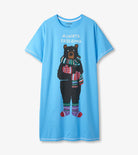 Blue nightshirt with bear graphic and 'Always Freezing' text on a white background