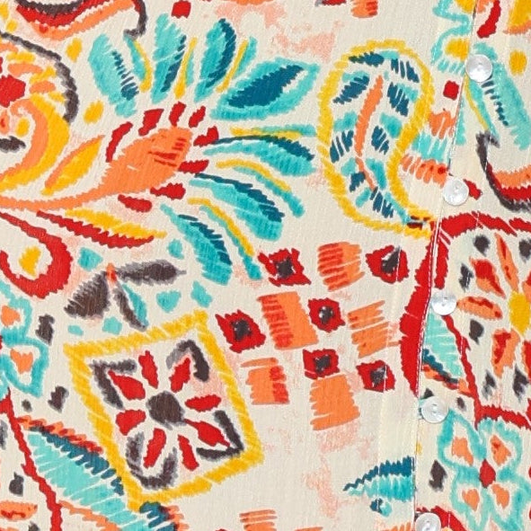 Close up of the bright Saffron Bloom pattern. 