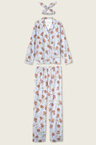 Floral pajama set with matching headband on a white background