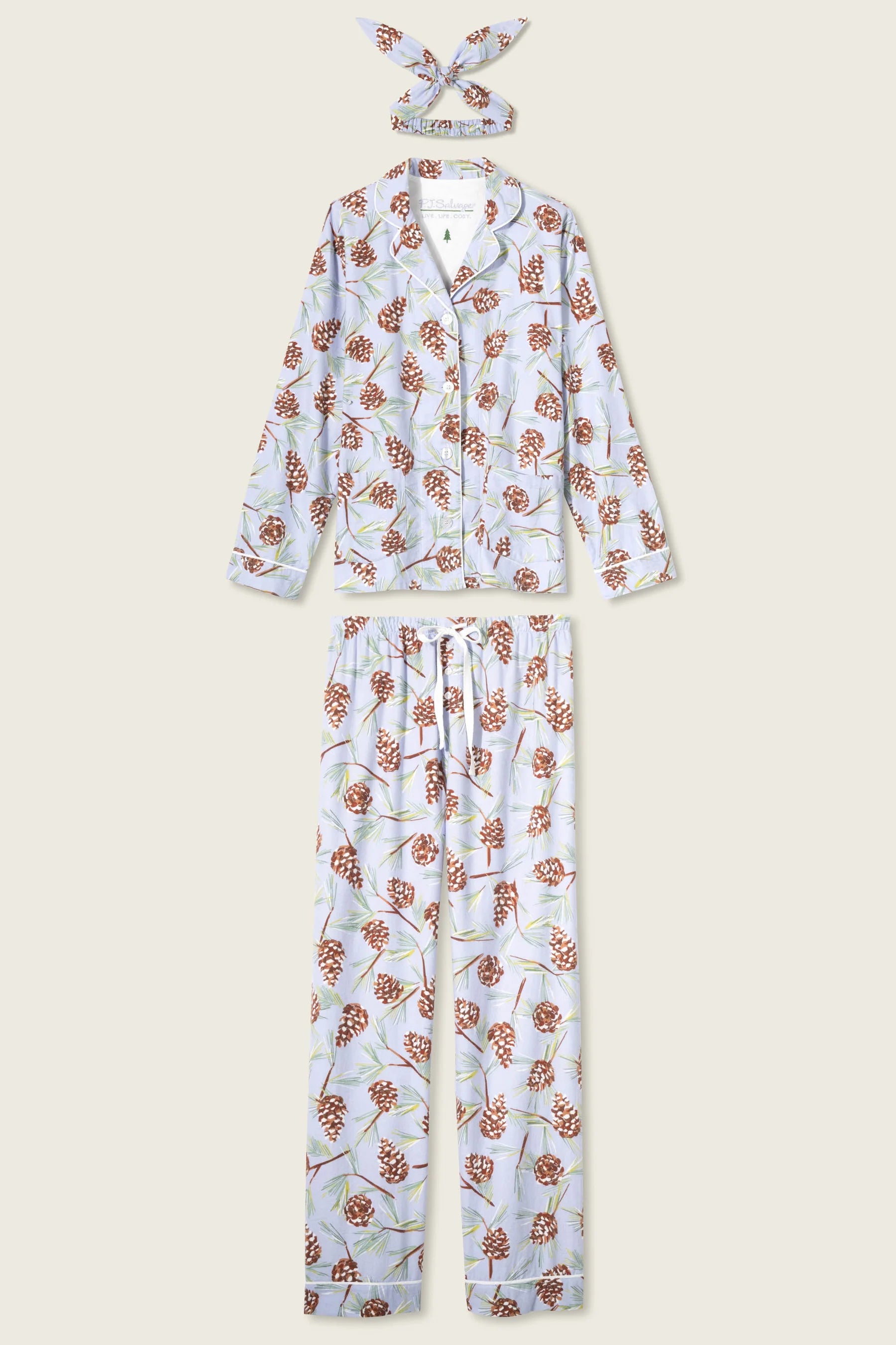 Floral pajama set with matching headband on a white background
