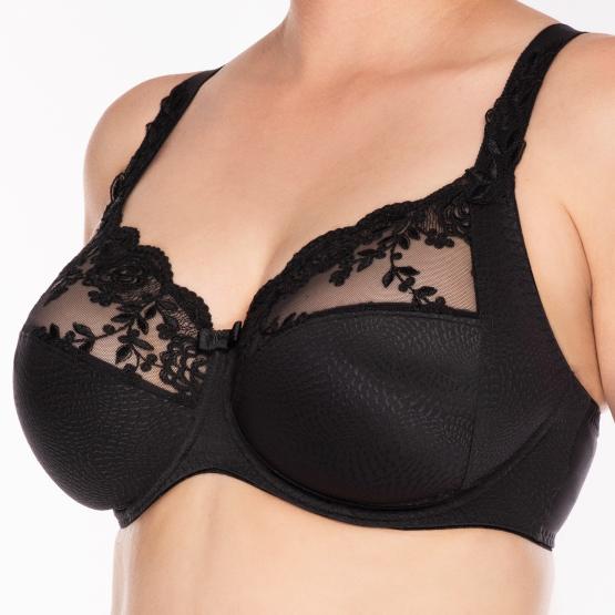 Black lace bra on a white background
