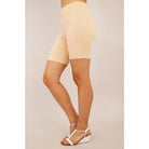 Blue Sky Hallie Undershorts in beige shown on a model's legs against a white background, from the side view. 