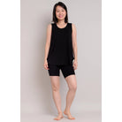 Blue Sky Hallie Undershorts in black shown on a model against a white background, from the front view, with the model wearing a black tank top to match. 