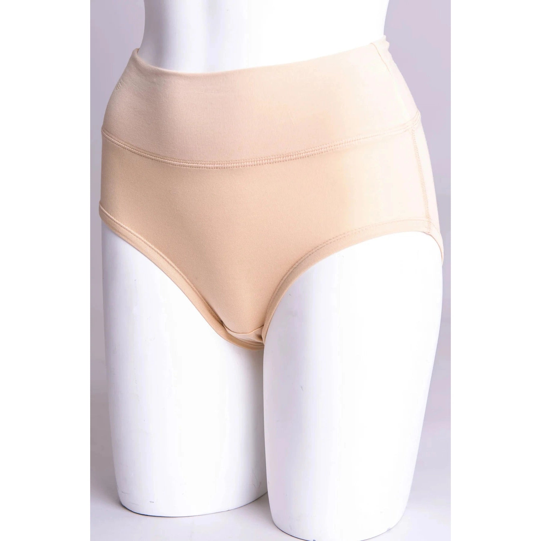 Blue Sky La Gaunche Full Brief in Beige shown on a mannequin against  white background, from the side view. 
