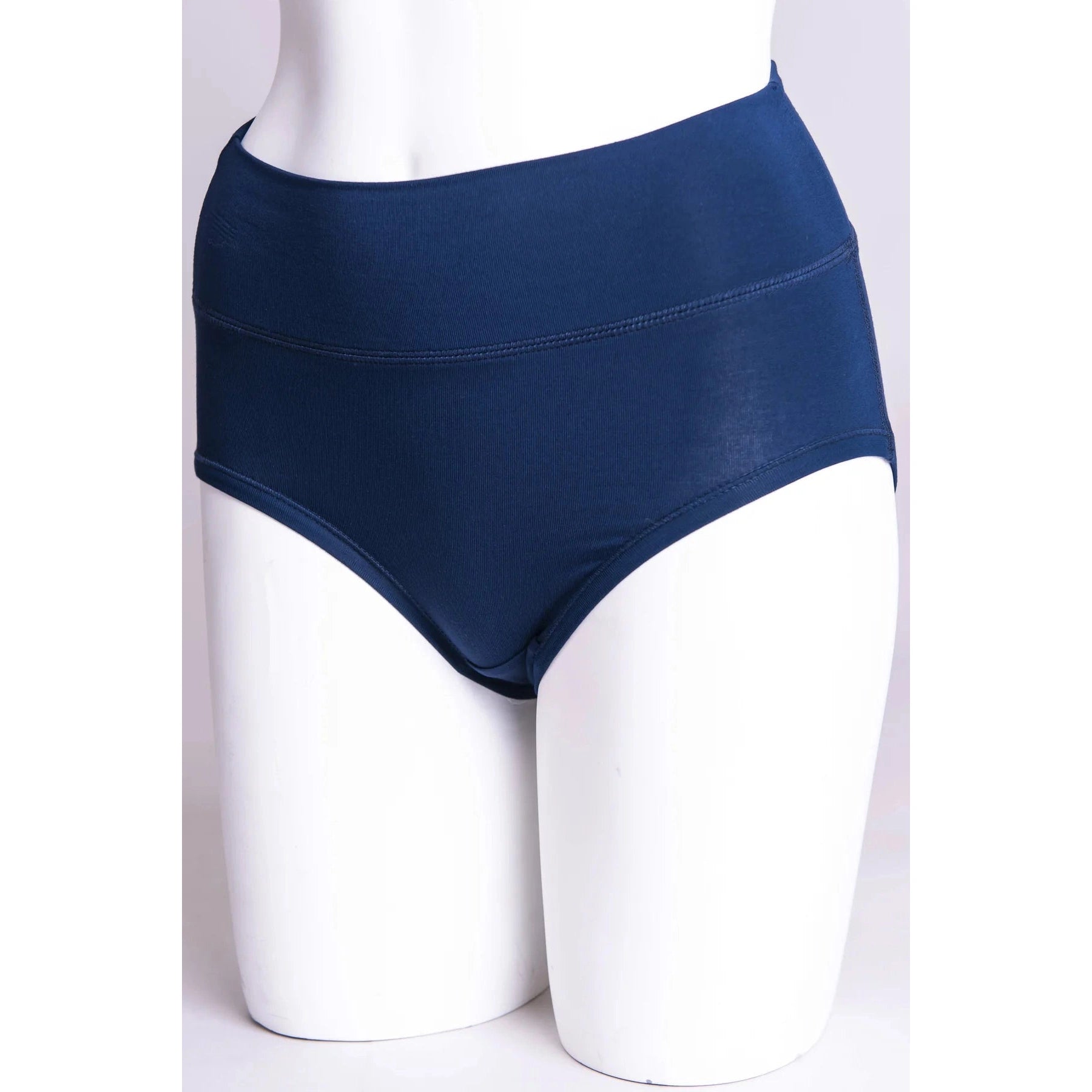 Blue Sky La Gaunche Full Brief in Indigo shown on a mannequin against a white background, from the side view. 