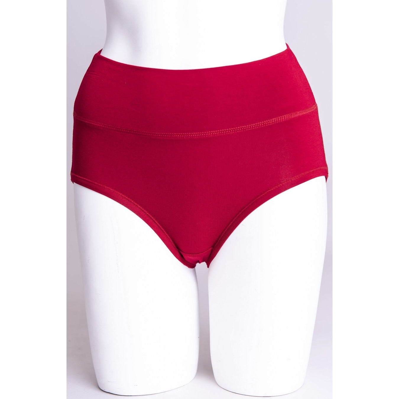 Blue Sky La Gaunche Full Brief in Lipstick Red shown on a mannequin against a white background, from the front view. 