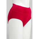 Blue Sky La Gaunche Full Brief in Lipstick Red shown on a mannequin against a white background, from the side view. 