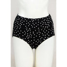 Blue Sky La Gaunche Full Brief in Polka, black panty with white dots pattern, shown on a mannequin against a white background, from the front view. 