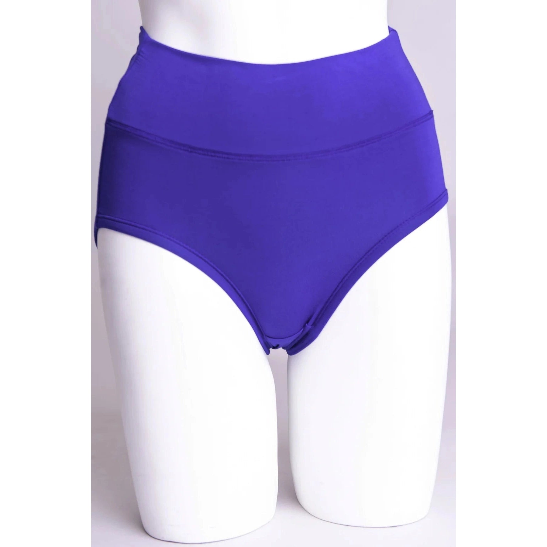 Blue Sky La Gaunche Full Brief in Violet, vibrant blue panty, shown on a mannequin against a white background, from the front view. 
