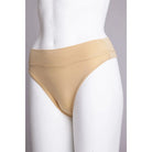 Blue Sky La Thong in Beige shown on a mannequin against a white background, showing the side view. 